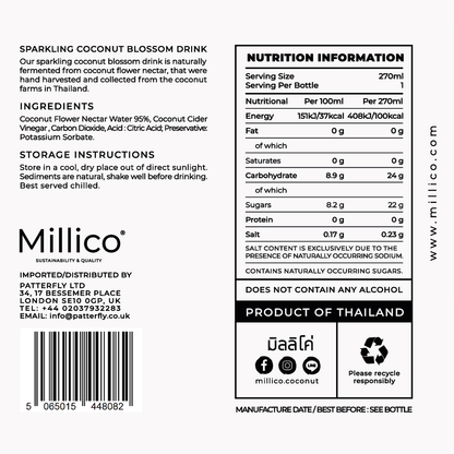 Millico Sparkling Coconut Blossom Drink - Original Flavour Case 12X270ml